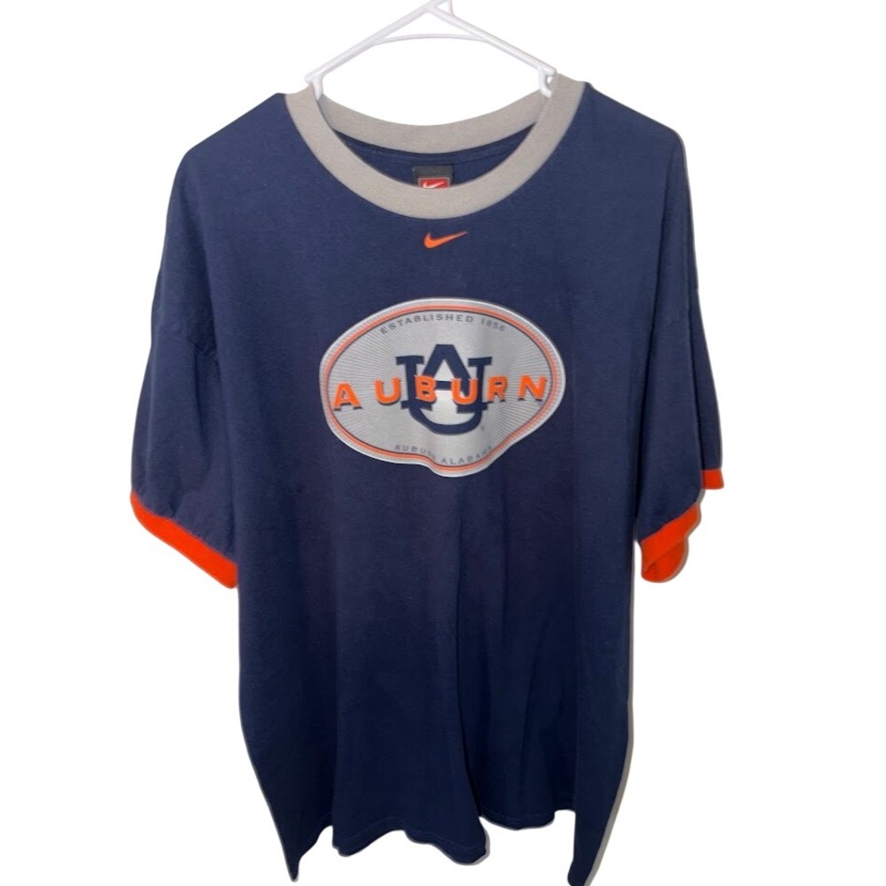 Nike Team Auburn Tigers Ringer T-Shirt Mens XL Navy Blue Orange Vintage 90s Tee